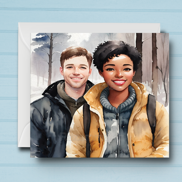 Interracial Couple E Christmas Card